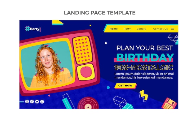 Flat mosaic birthday landing page