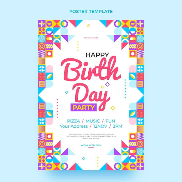 Flat mosaic birthday poster