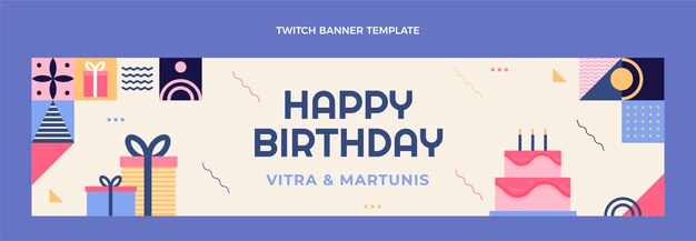 Flat mosaic birthday twitch banner