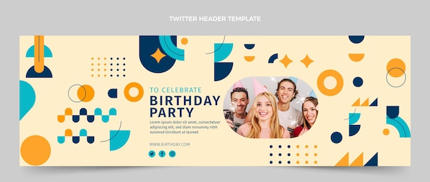 Vettore gratuito intestazione twitter compleanno piatto mosaico