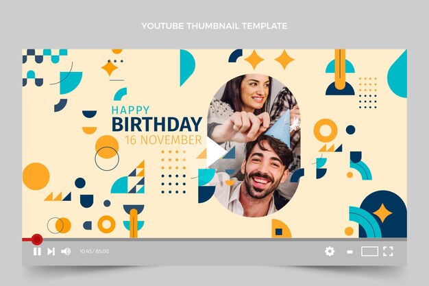 Vettore gratuito miniatura di youtube di compleanno a mosaico piatto