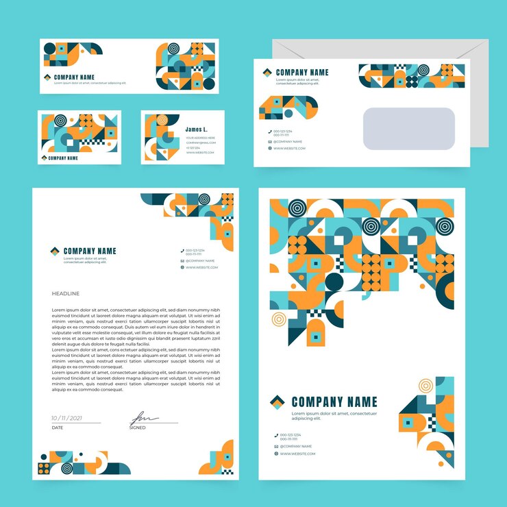 Free Vector flat mosaic brand stationery set