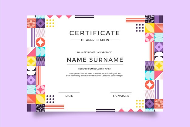 Flat mosaic certificate template