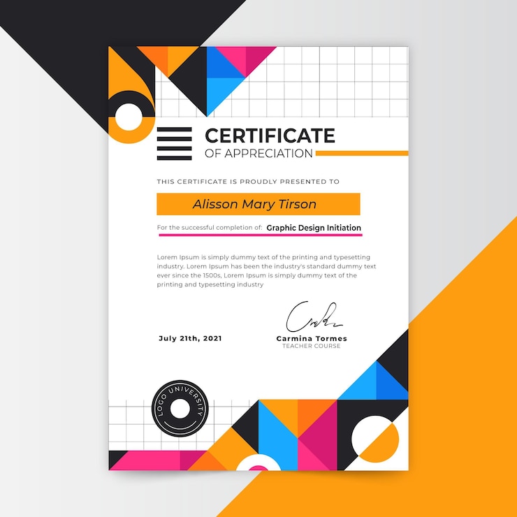 Free Vector flat mosaic certificate template
