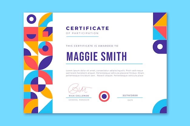 Flat mosaic certificate template