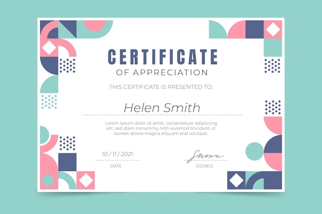 Free vector flat mosaic certificate template