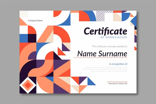 Flat mosaic certificate template