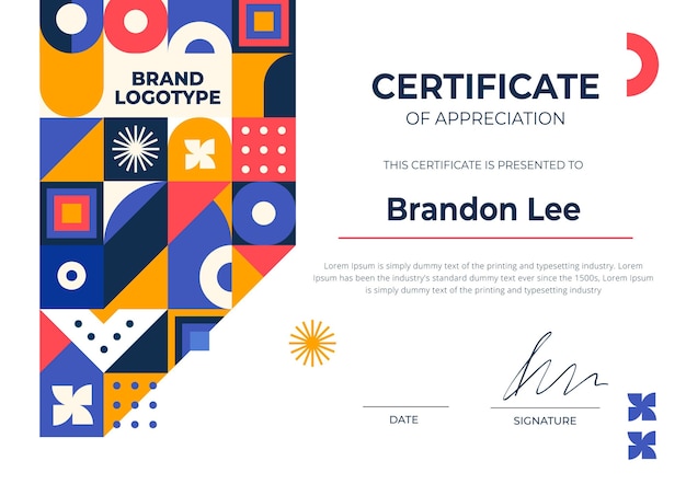 Flat mosaic certificate template