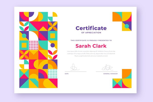 Flat mosaic certificate template