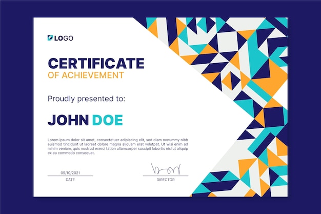 Free vector flat mosaic certificate template