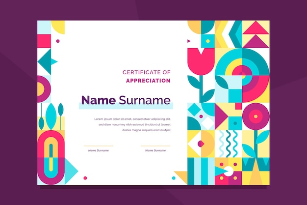 Free vector flat mosaic certificate template