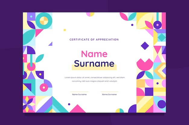 Free vector flat mosaic certificate template