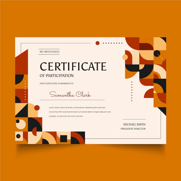 Modello di certificato mosaico piatto