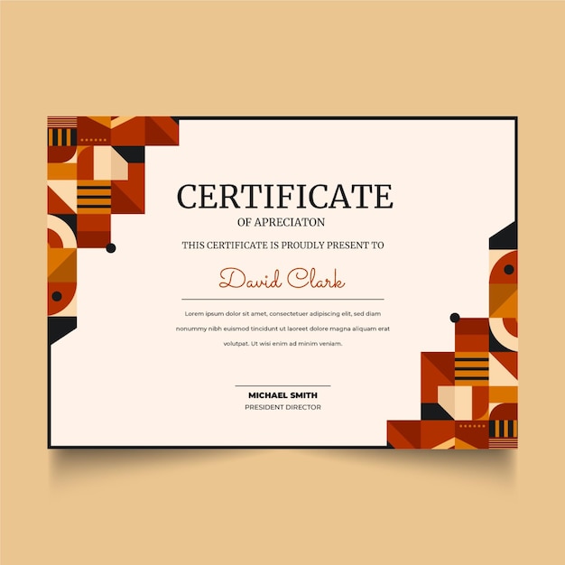 Flat mosaic certificate template
