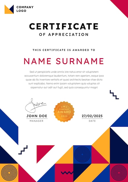Free vector flat mosaic certificate template