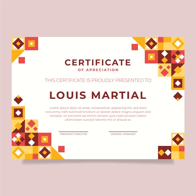 Flat mosaic certificate template