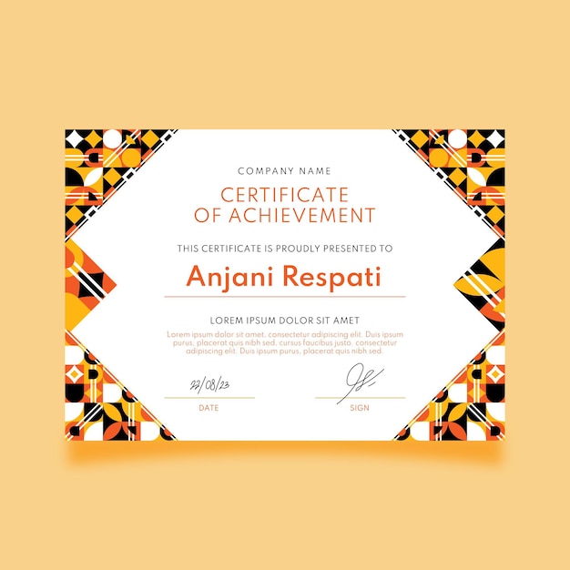 Flat mosaic certificate template