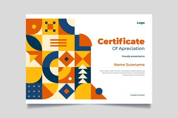 Flat mosaic certificate template