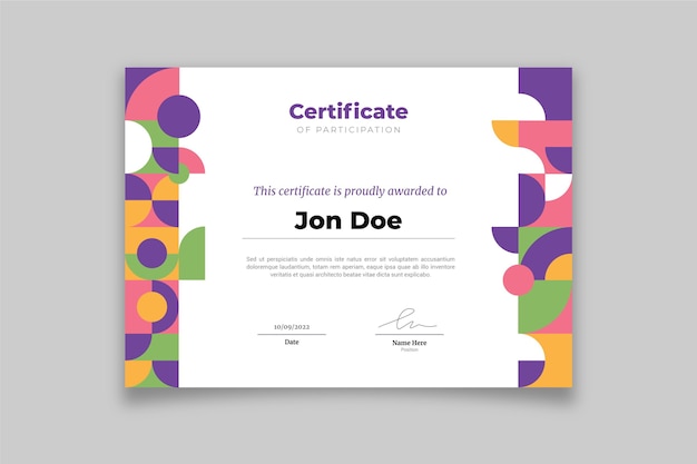 Flat mosaic certificate template