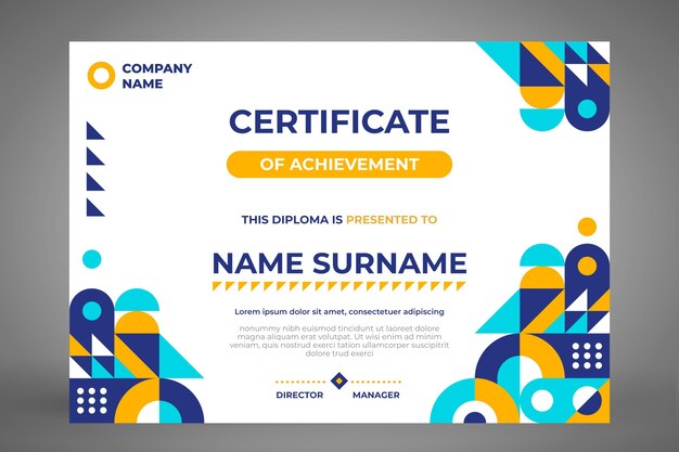 Flat mosaic certificate template