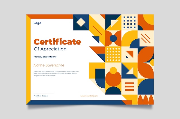 Vettore gratuito certificato mosaico piatto