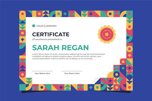 Free vector flat mosaic certificate