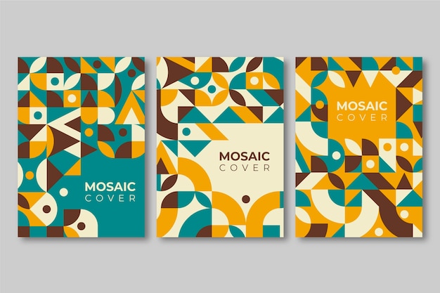 Free vector flat mosaic covers collection