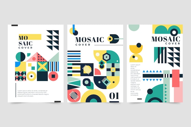 Free vector flat mosaic covers collection