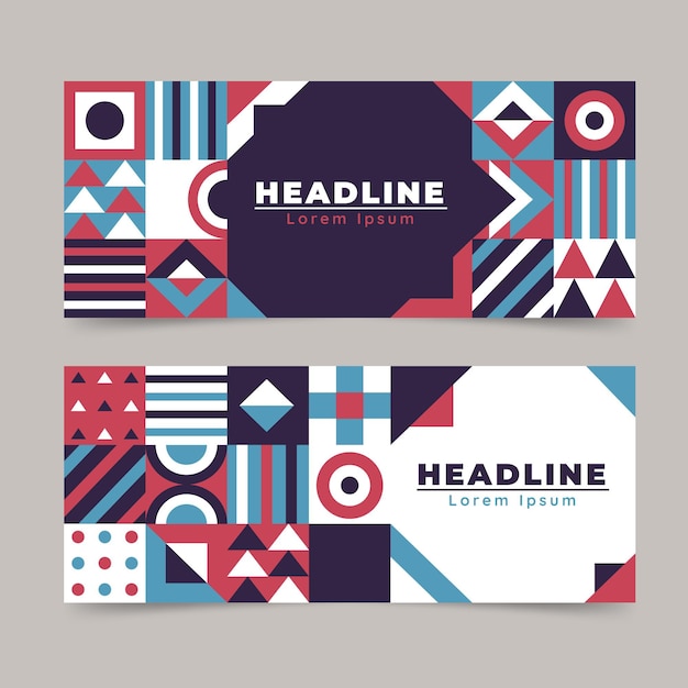 Flat mosaic horizontal banners set