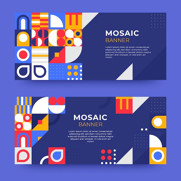 Flat mosaic horizontal banners set