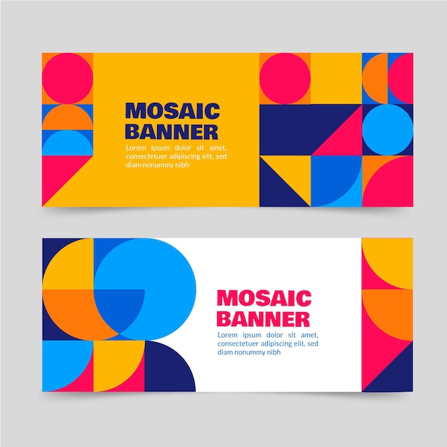 Flat mosaic horizontal banners set