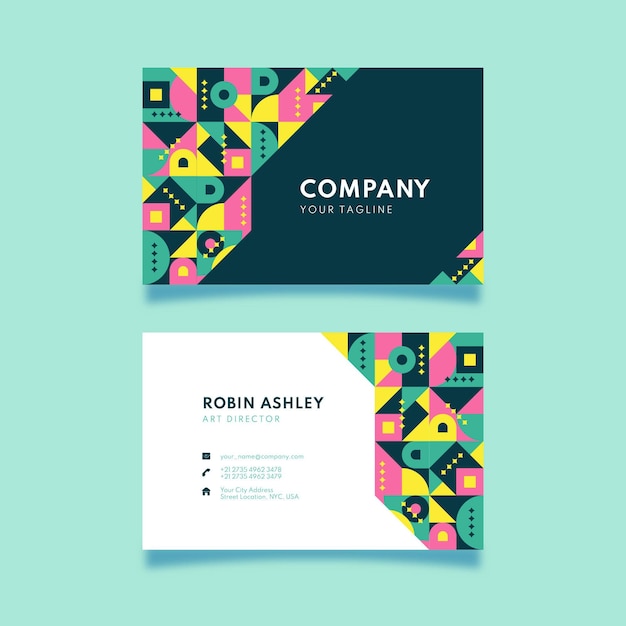 Flat mosaic horizontal business card template