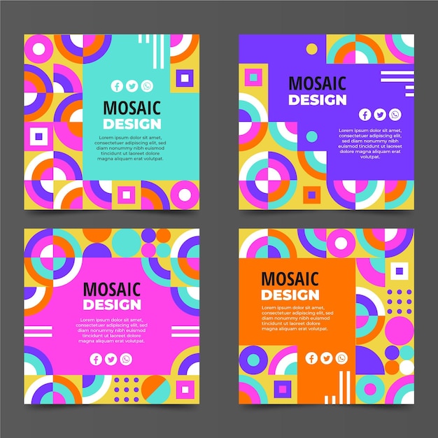 Flat mosaic instagram posts collection