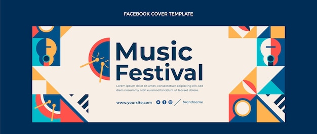 Free vector flat mosaic music festival facebook cover