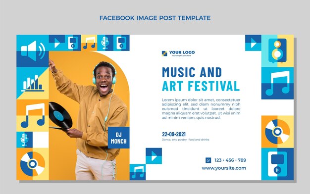 Free vector flat mosaic music festival facebook post