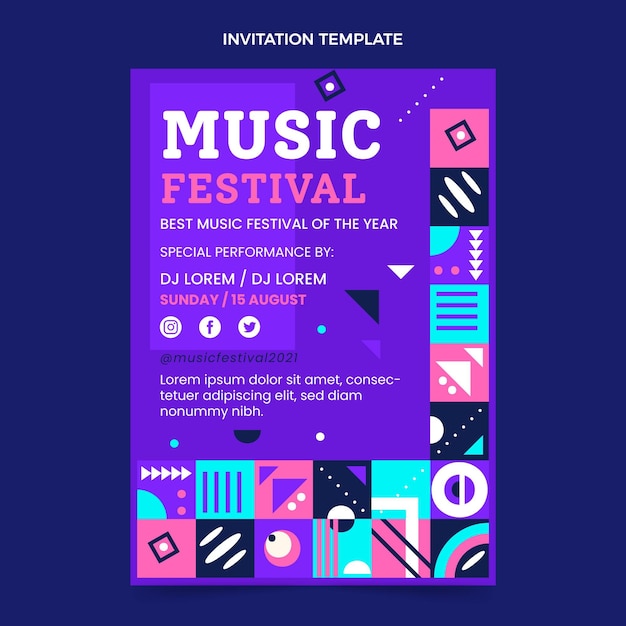 Free vector flat mosaic music festival invitation