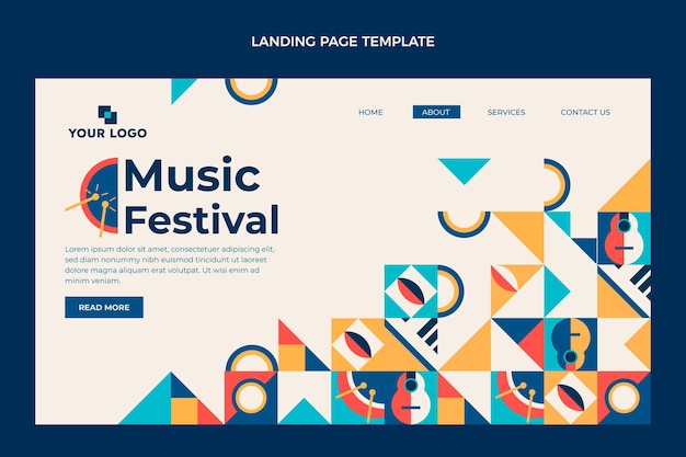 Vettore gratuito pagina di destinazione del festival di musica a mosaico piatto