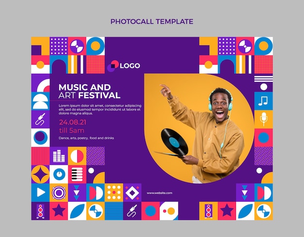 Free vector flat mosaic music festival photocall