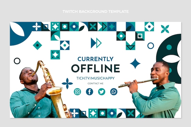 Free vector flat mosaic music festival twitch background