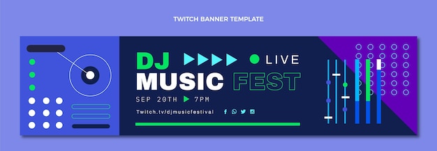 Free vector flat mosaic music festival twitch banner