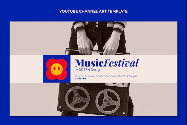 Free vector flat mosaic music festival youtube channel art