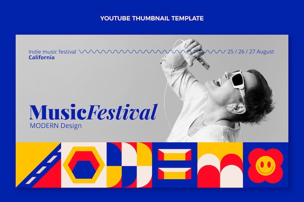 Free vector flat mosaic music festival youtube thumbnail