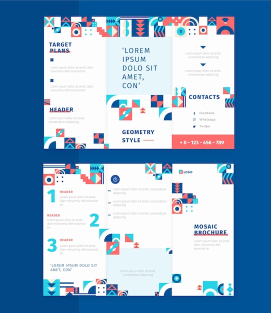 無料ベクター フラットモザイク三つ折りパンフレットテンプレート
