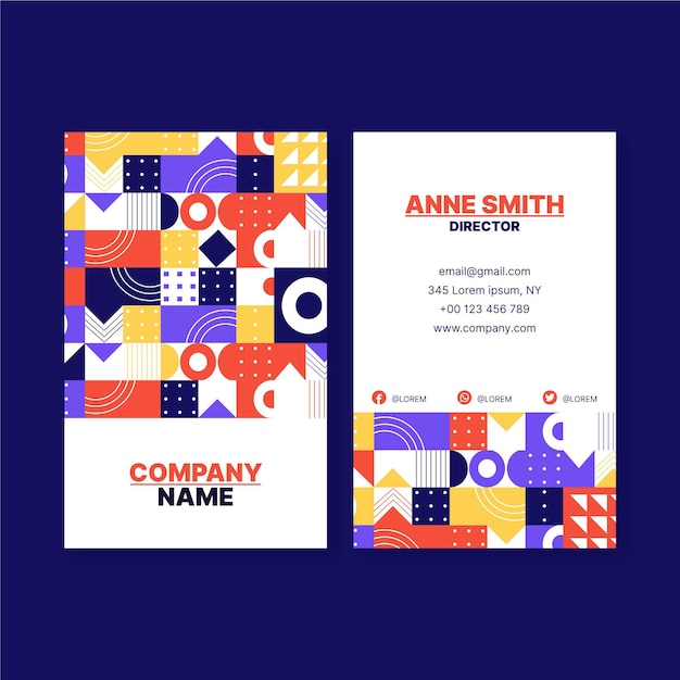 Flat mosaic vertical business card template