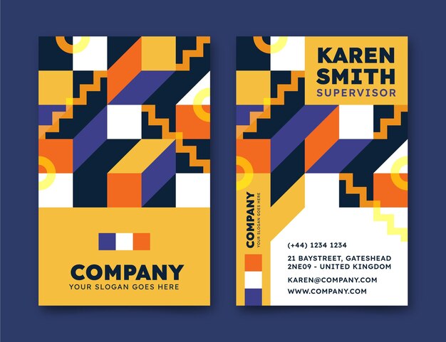 Flat mosaic vertical business card template