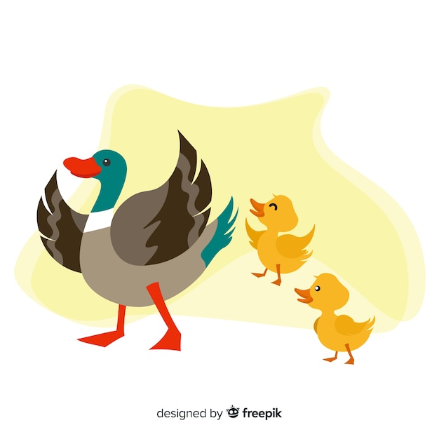 Free vector flat mother duck feeling happy with ducklings