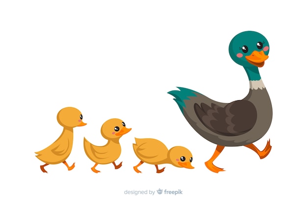 Free vector flat mother duck and her ducklings