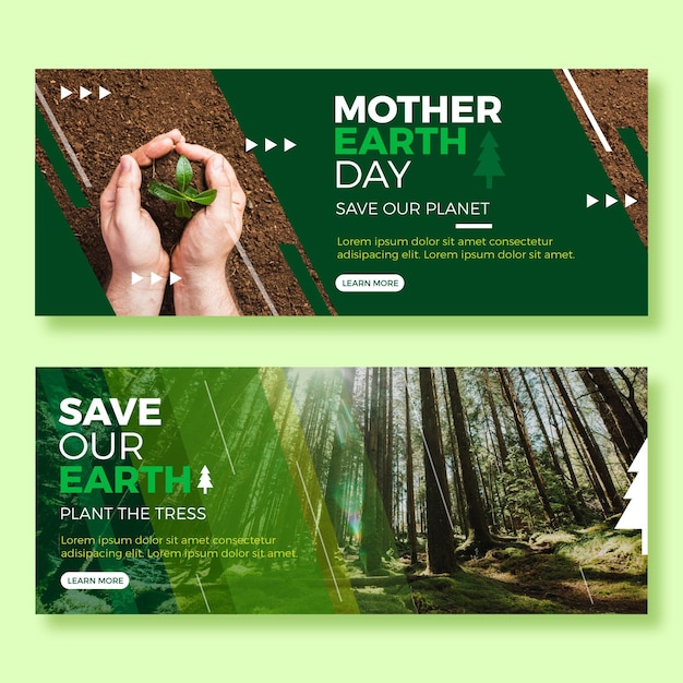 Free vector flat mother earth day banners with photo