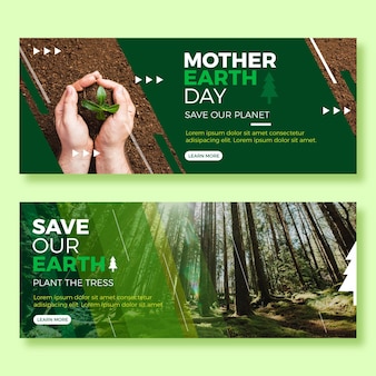 Flat mother earth day banners with photo