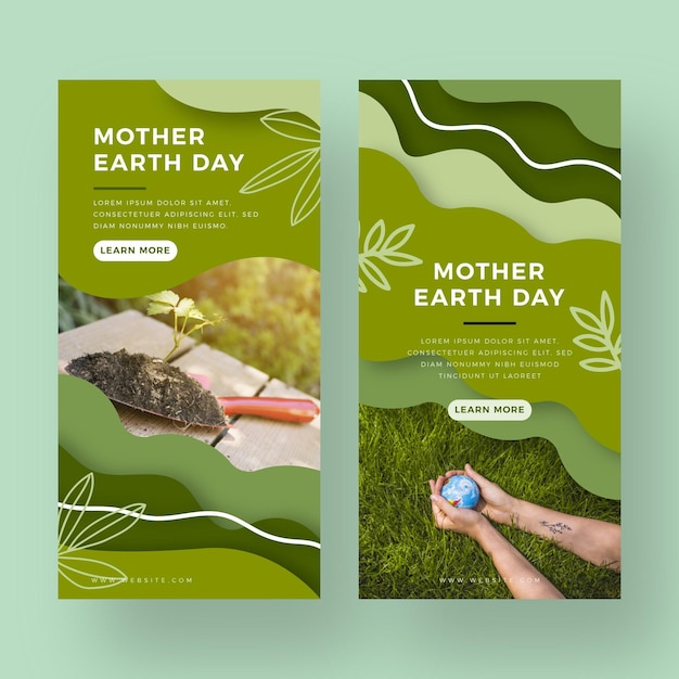 Flat mother earth day banners with photo